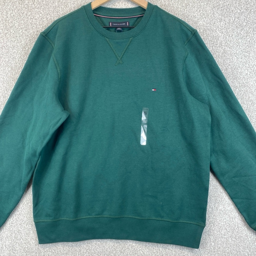 Tommy Hilfiger Sweatshirt XL Fleece Lined Hunter Green Logo Y2K Athleisure